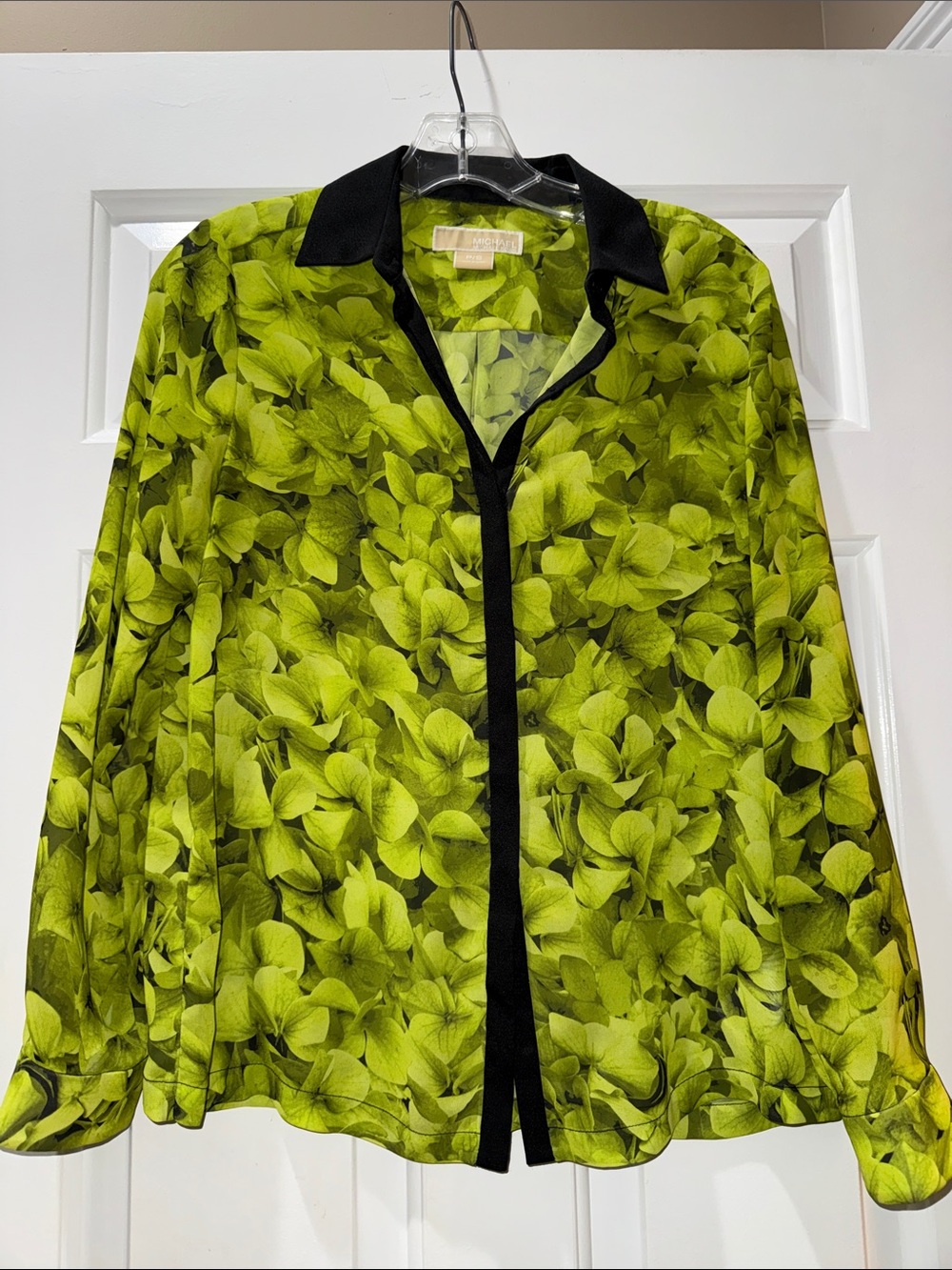 Michael Kors Lime Green Floral Button-Up Jacket with Black Trim